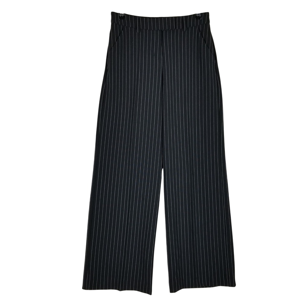 Express Relaxed Trouser Women 2R Black Pinstripe Editor Mid Rise Wide Leg Pant